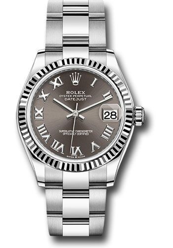 Rolex Datejust Steel and White Gold Fluted Bezel Dark Grey Roman Dial on Oyster Bracelet 31mm
