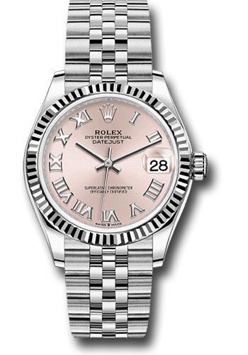 Rolex Datejust Steel and White Gold Fluted Bezel Pink Roman Dial on Jubilee Bracelet 31mm