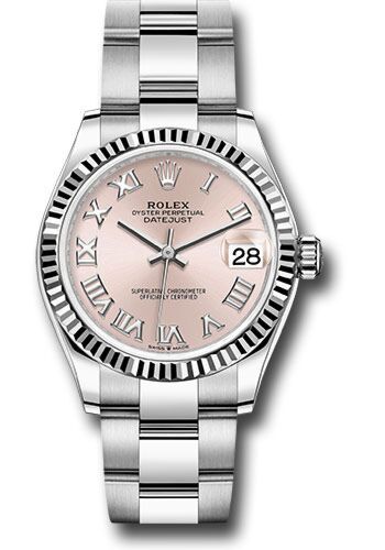 Rolex Datejust Steel and White Gold Fluted Bezel Pink Roman Dial on Oyster Bracelet 31mm