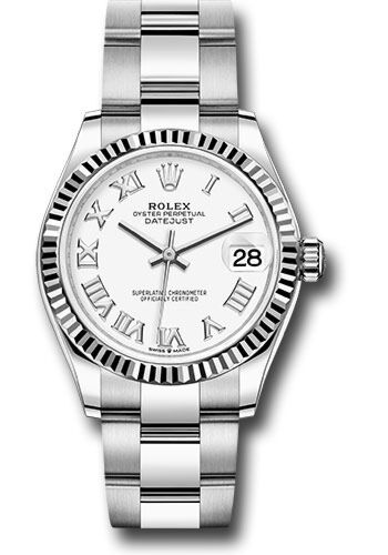 Rolex Datejust Steel and White Gold Fluted Bezel White Roman Dial on Oyster Bracelet 31mm
