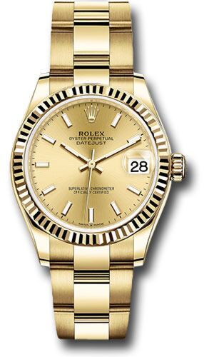 Rolex Datejust President Yellow Gold Fluted Bezel Champagne Stick Dial on Oyster Bracelet 31mm