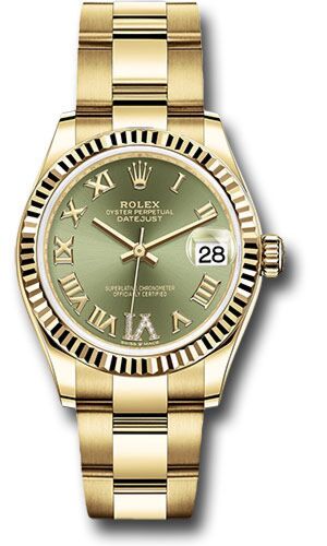 Rolex Datejust President Yellow Gold Fluted Bezel Green Diamond Roman 6 Dial on Oyster Bracelet 31mm