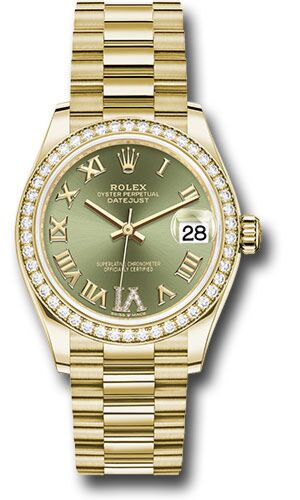 Rolex Datejust President Yellow Gold Diamond Bezel Green Diamond Roman 6 Dial on President Bracelet 31mm