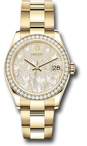 Rolex Datejust President Yellow Gold Diamond Bezel Pave Mother of Pearl Butterfly Diamond Dial on Oyster Bracelet 31mm