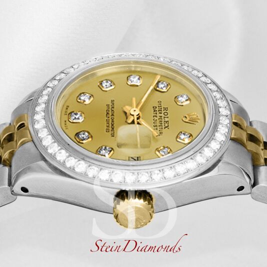 Rolex Lady Two-Tone Datejust Custom Diamond Bezel and Silver Index Dial on Jubilee Band 26mm