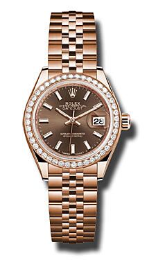 Rolex Datejust Rose Gold Chocolate Index Dial Dial 28 mm