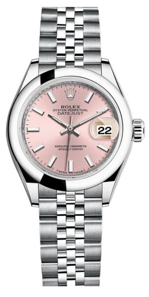 Rolex Datejust 28 Steel Smooth Bezel Pink Stick Dial Jubilee Bracelet 28mm