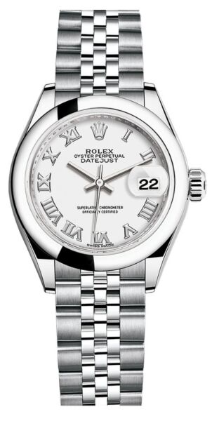 Rolex Datejust 28 Steel Smooth Bezel White Roman Dial Jubilee Bracelet 28mm