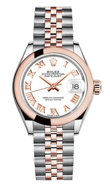 Rolex Datejust 28 Steel and Rose Gold Smooth Bezel White Roman Dial Jubilee Bracelet 28mm