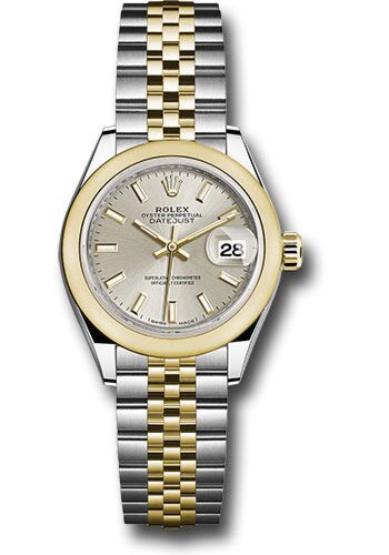 Rolex Datejust 28 Steel and Yellow Gold Smooth Bezel Silver Stick Dial Jubilee Bracelet 28mm