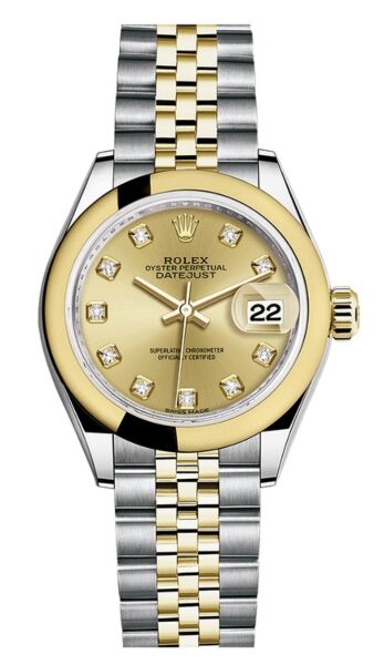 Rolex Datejust 28 Steel and Yellow Gold Smooth Bezel Champagne Diamond Dial Jubilee Bracelet 28mm