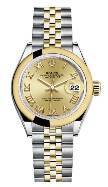Rolex Datejust 28 Steel and Yellow Gold Smooth Bezel Champagne Roman Dial Jubilee Bracelet 28mm