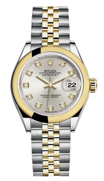 Rolex Datejust 28 Steel and Yellow Gold Smooth Bezel Silver Diamond Dial Jubilee Bracelet 28mm