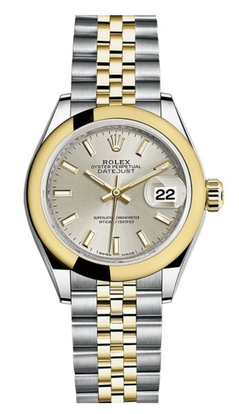 Rolex Datejust 28 Steel and Yellow Gold Smooth Bezel Silver Stick Dial Jubilee Bracelet 28mm