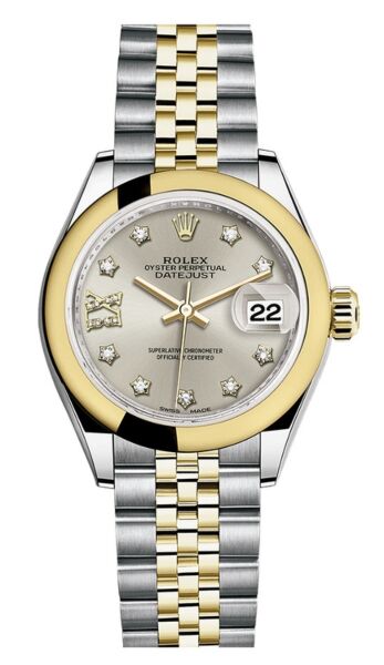 Rolex Datejust 28 Steel and Yellow Gold Smooth Bezel Silver Diamond Star 9 Dial Jubilee Bracelet 28mm