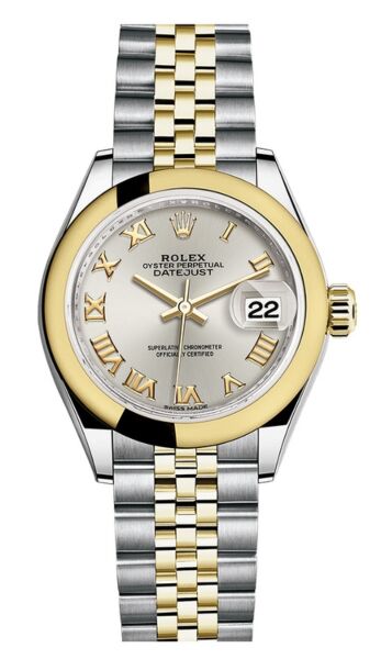 Rolex Datejust 28 Steel and Yellow Gold Smooth Bezel Silver Roman Dial Jubilee Bracelet 28mm