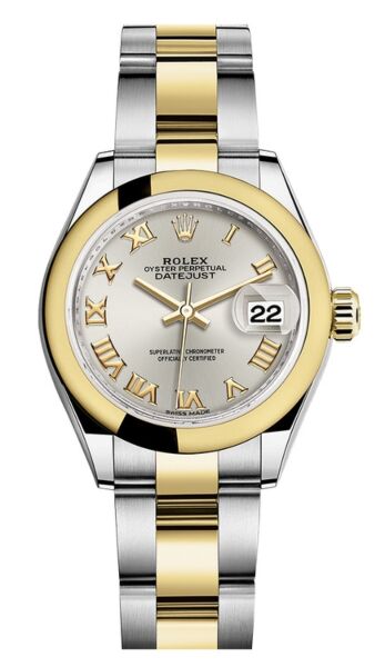 Rolex Datejust 28 Steel and Yellow Gold Smooth Bezel Silver Roman Dial Oyster Bracelet 28mm