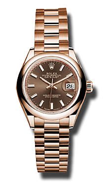 Rolex Datejust Rose Gold Chocolate Index Dial Dial 28 mm