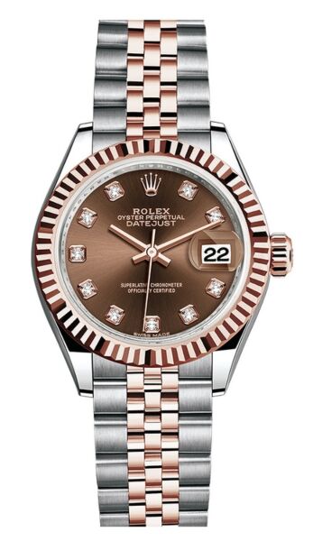 Rolex Datejust 28 Steel and Rose Gold Chocolate Diamond Dial Jubilee Bracelet 28mm