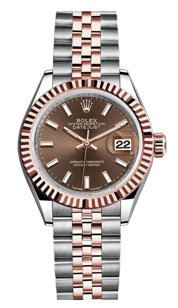 Rolex Datejust 28 Steel and Rose Gold Chocolate Stick Dial Jubilee Bracelet 28mm
