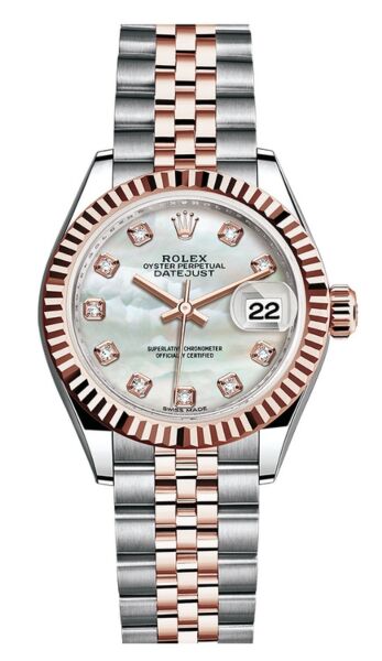 Rolex Datejust 28 Steel and Rose Gold Mother of Pearl Diamond Dial Jubilee Bracelet 28mm