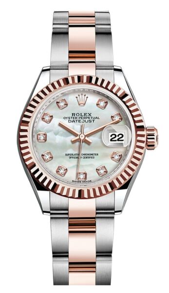 Rolex Datejust 28 Steel and Rose Gold Mother of Pearl Diamond Dial Oyster Bracelet 28mm