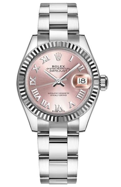 Rolex Datejust 28 Steel and White Gold Fluted Bezel Pink Roman Dial Oyster Bracelet 28mm