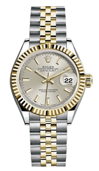 Rolex Datejust 28 Steel and Yellow Gold Fluted Bezel Silver Stick Dial Jubilee Bracelet 28mm