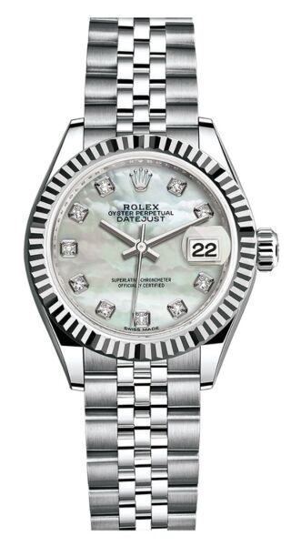 Rolex Datejust 28 Steel and White Gold Fluted Bezel Mother of Pearl Diamond Dial Jubilee Bracelet 28mm