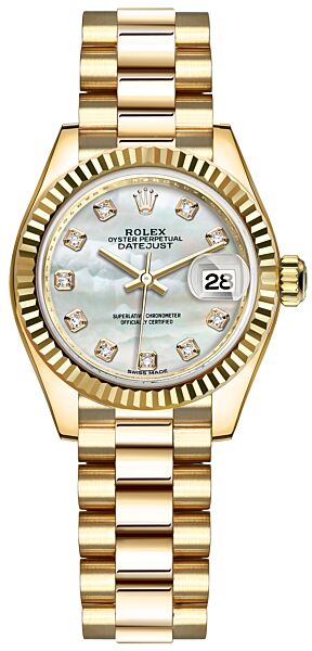 Rolex Datejust Yellow Gold Mother of Pearl Diamond Dial on Presidential Bracelet 28mm