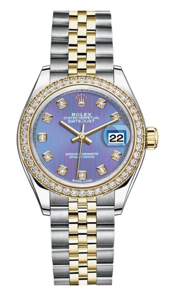 Rolex Datejust 28 Steel and Yellow Gold Diamond Bezel Lavender Diamond Dial Jubilee Bracelet 28mm