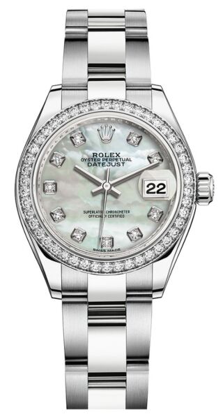 Rolex Datejust 28 Steel and White Gold Diamond Bezel Mother of Pearl Diamond Dial Oyster Bracelet 28mm