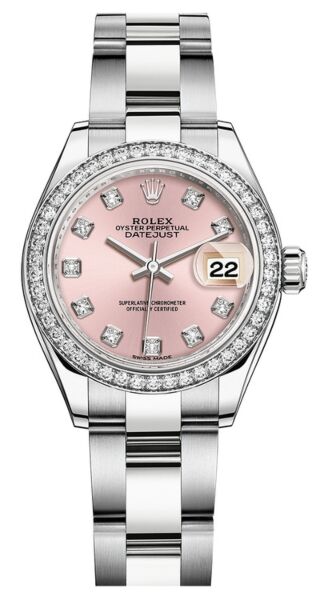 Rolex Datejust 28 Steel and White Gold Diamond Bezel Pink Diamond Dial Oyster Bracelet 28mm