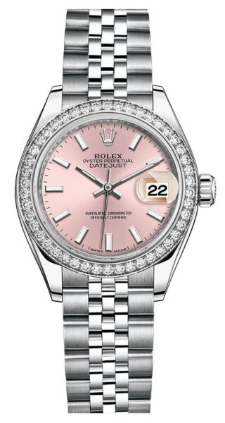 Rolex Datejust 28 Steel and White Gold Diamond Bezel Pink Stick Dial Jubilee Bracelet 28mm