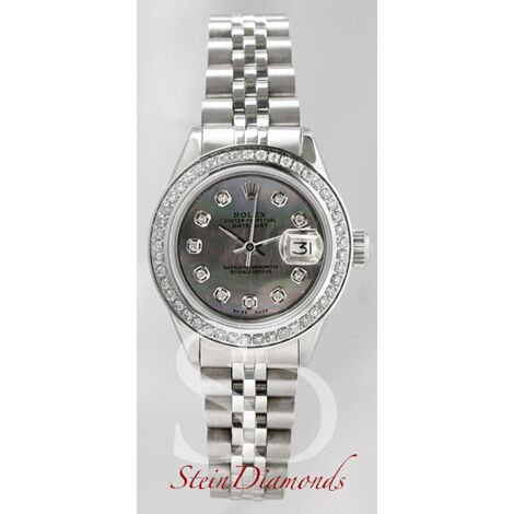 Rolex Lady Steel Datejust Custom Diamond Bezel Custom Dark Mother of Pearl Diamond Dial on Jubilee Band 26mm