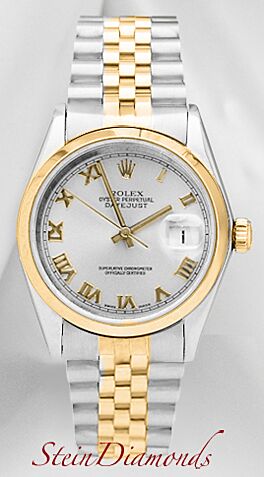 Pre Owned Rolex Two-Tone Datejust Silver Roman Smooth on Jubilee Band