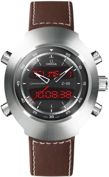 Speedmaster Spacemaster Z-33 Black Analog-Digital Dial Brown Leather Chronograph Men's Watch 32592437901002