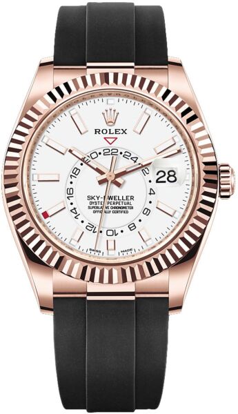 Rolex Sky-Dweller Rose Gold White Dial on Oysterflex 42mm