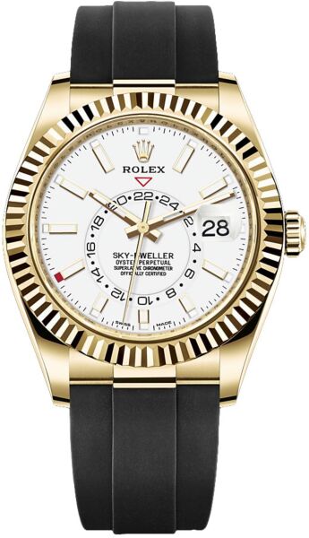 Rolex Sky-Dweller Yellow Gold White Stick Dial on Oysterflex 42mm