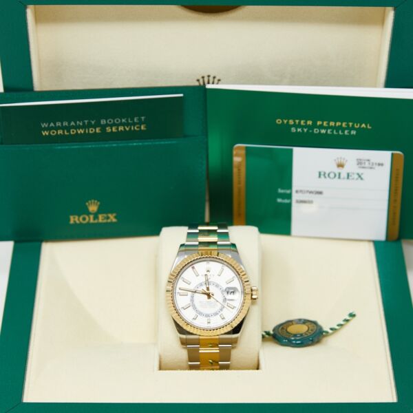 Rolex Pre Owned Sky-Dweller Steel and Yellow Gold White Dial on Oyster 42mm Box and Card 2018/2019