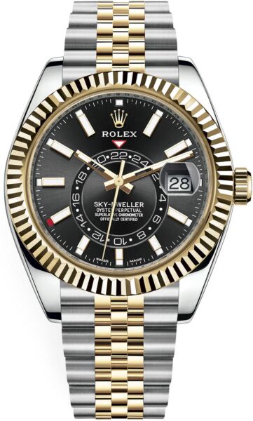 Rolex Sky-Dweller Steel and Yellow Gold Black Dial on Jubilee Bracelet 42mm