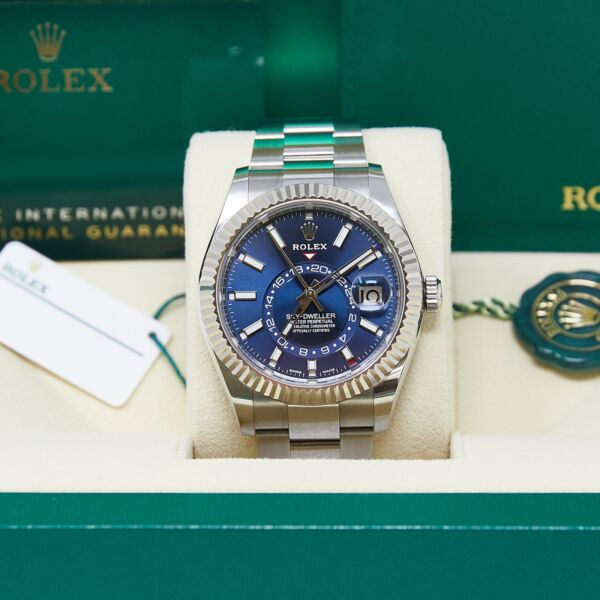 Rolex Pre-Owned Sky-Dweller Stainless Steel + White Gold Blue Dial on Oyster [COMPLETE SET 2021/2022] 42mm