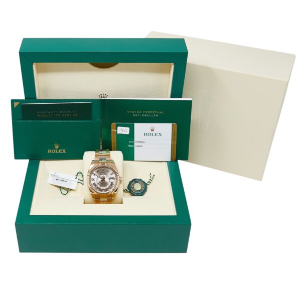 Rolex New Style Pre Owned Sky-Dweller Rose Gold Sundust Dial on Oyster 42mm Box and Card 2019 Discontinued Dial