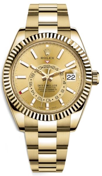 Rolex Sky-Dweller Yellow Gold Champagne Stick Dial on Oyster Bracelet 42mm