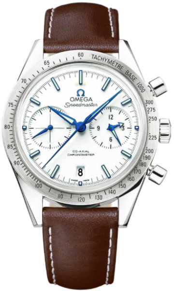 Speedmaster 57 White Dial Chronograph Brown Leather Men's Watch