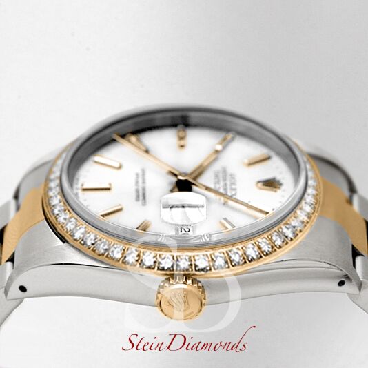 Pre Owned Rolex Two-Tone Datejust Custom Diamond Bezel and White Stick on Oyster Band 36mm