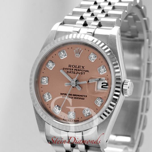 Pre Owned Rolex Steel Datejust Fluted Bezel Custom Copper Diamond Dial on Jubilee Band 36mm
