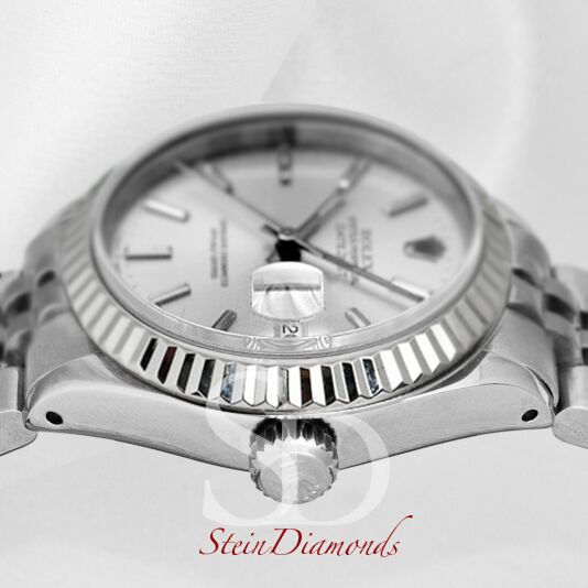Rolex Lady Steel Datejust Fluted Bezel Custom Silver Index Dial on Jubilee Band 26mm