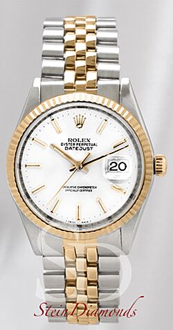 Pre Owned Rolex Two-Tone Datejust Fluted Bezel Custom White Index Dial on Jubilee Band 36mm