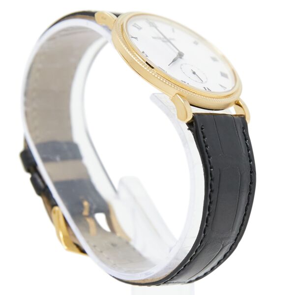 Pre Owned Calatrava Yellow Gold White Roman Dial on Black Leather Strap 33mm Box and Papers